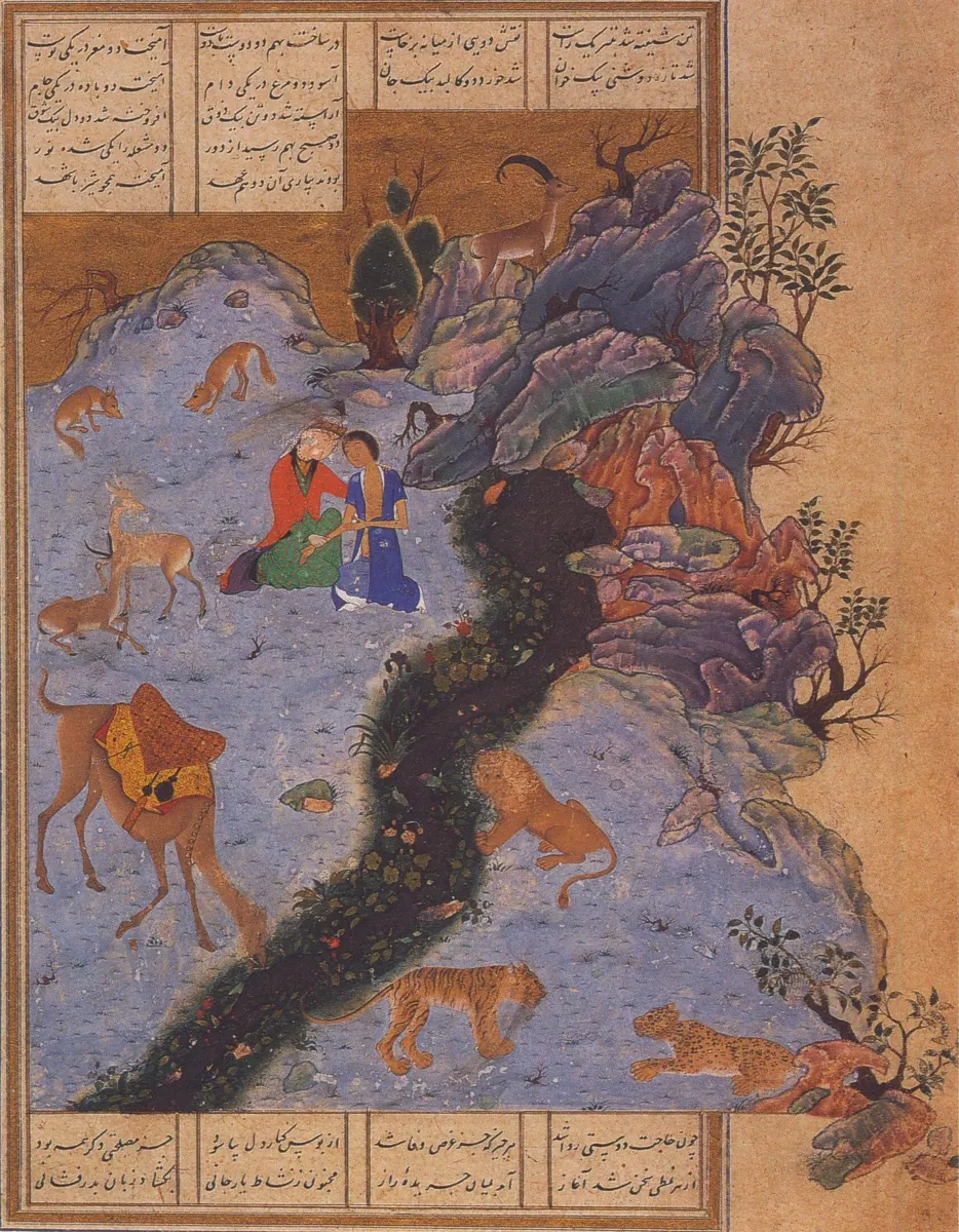 Emîr Hüsrev Dihlevî, Hamse, fol. layla-visits-majnun-cbl-163-fol-120v. Chester Beatty (tarama: Wikimedia Commons)