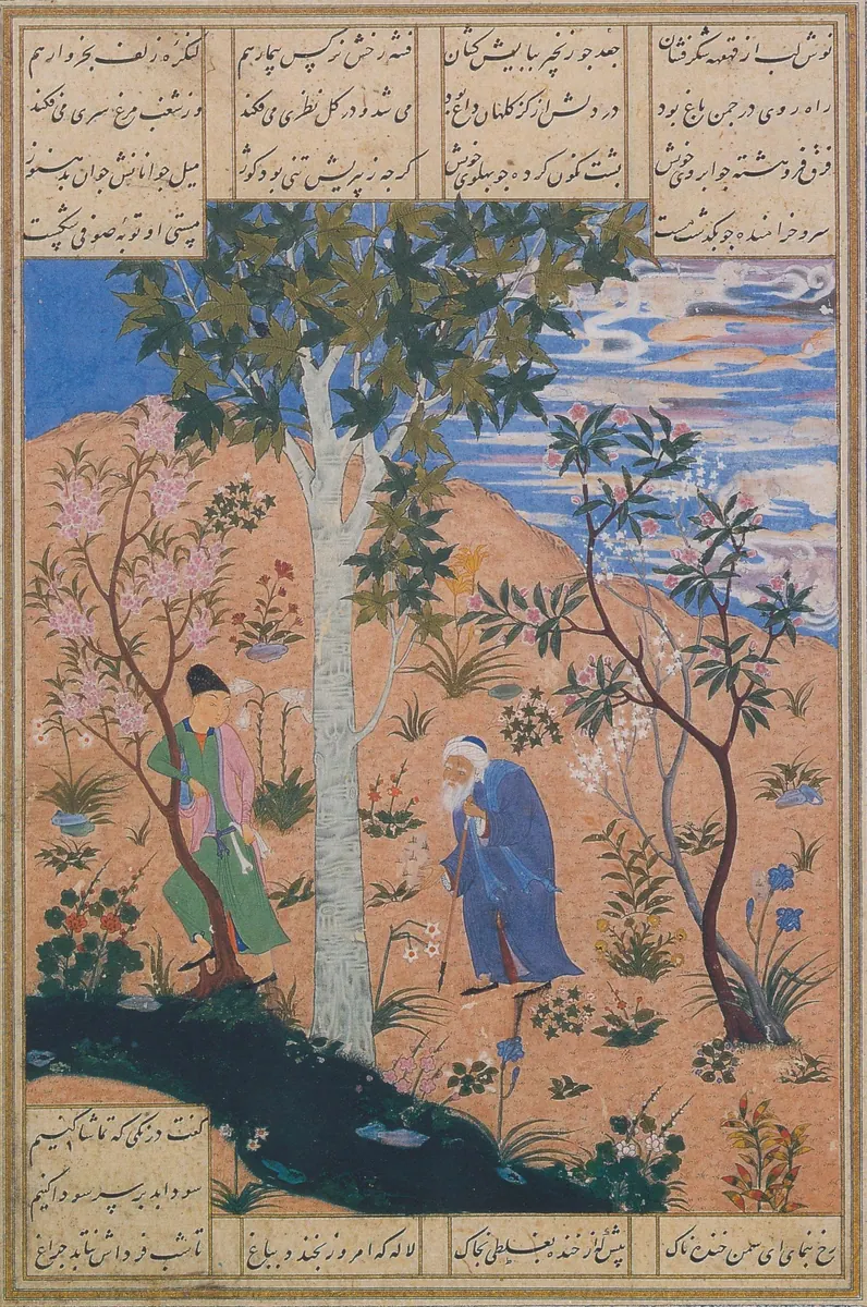 Emîr Hüsrev Dihlevî, Hamse, fol. the-old-sufi-and-the-young-man-cbl-163-fol-38r. Chester Beatty (tarama: Wikimedia Commons)