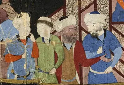 Emîr Hüsrev Dihlevî, Hamse, fol. herat-1496-men-on-a-boat-1496