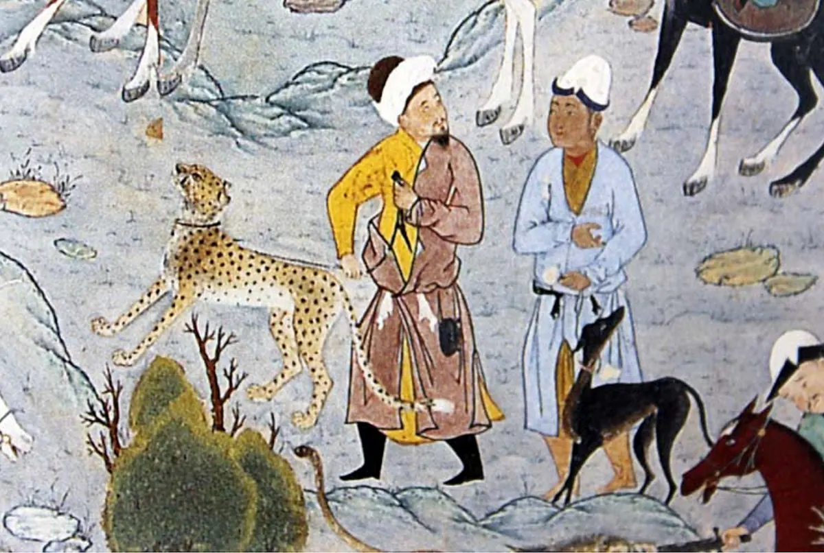 Emîr Hüsrev Dihlevî, Heşt Bihişt, fol. a-royal-hunting-scene-attributed-to-bihzad-detail-hasht-bihi. Topkapı Sarayı Müzesi Kütüphanesi (tarama: Wikimedia Commons)