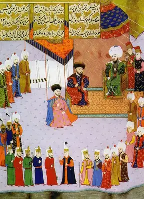 Mengli Giray Han sefere katılmak üzere II. Bayezid huzurunda — Anafarta levha 31