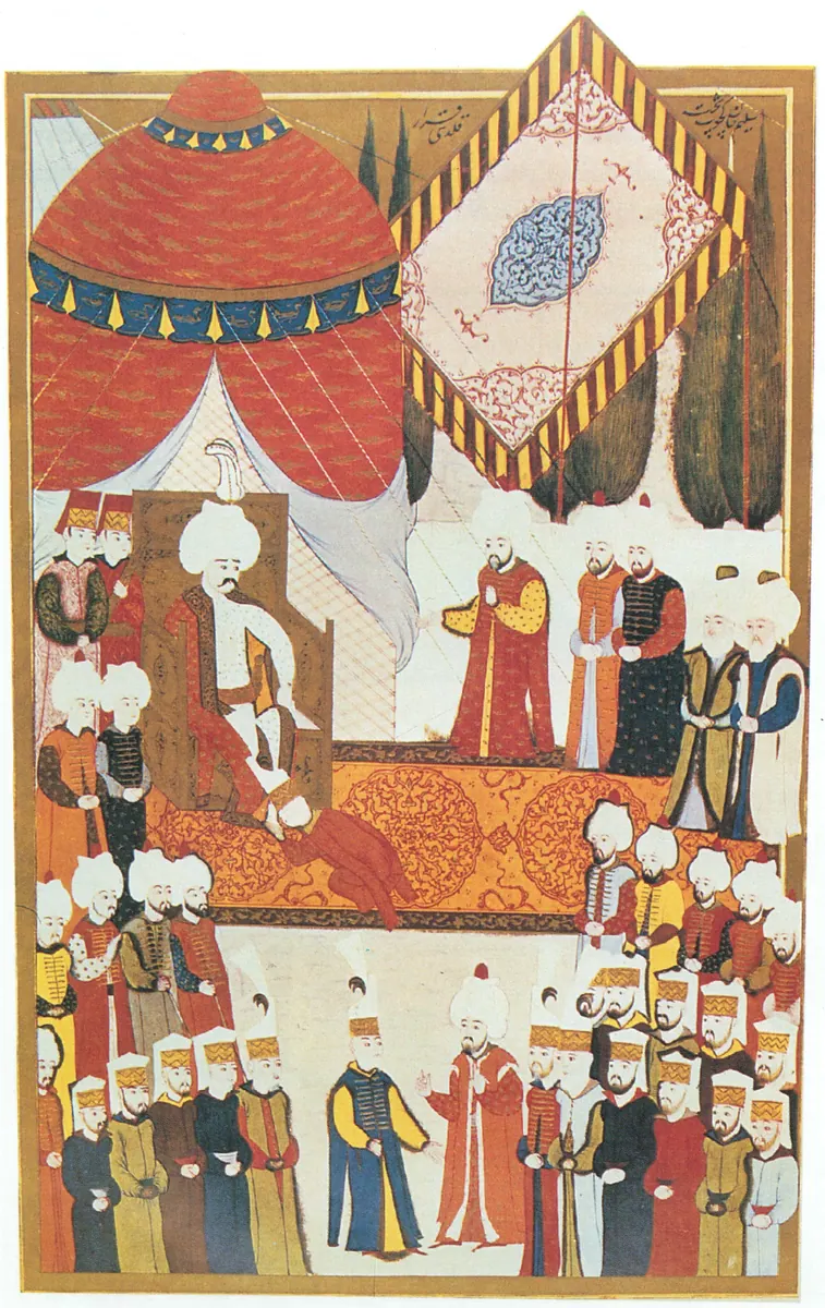 I. Selim’in cülusu — Hünernâme I minyatürü (Topkapı Sarayı Müzesi Kütüphanesi (tarama: Wikimedia Commons))