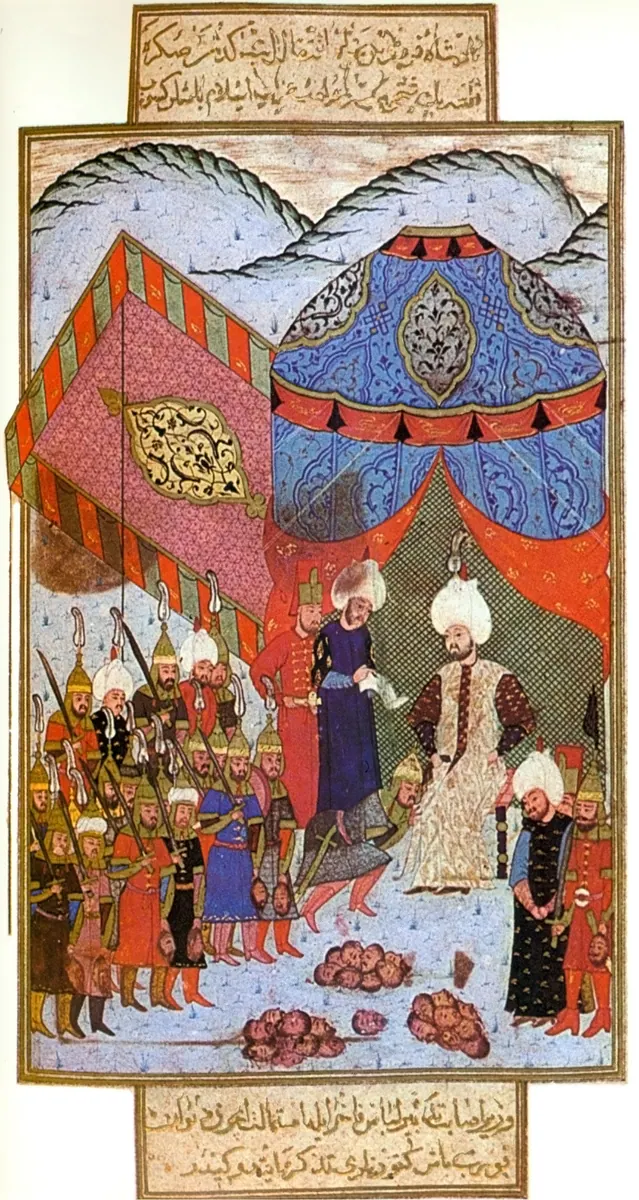 Distribution of rewards after the siege of Szigetvár (1658×3116) — Nüzhet-i Esrârü'l-Ahbâr der Sefer-i Sigetvar minyatürü (Wikimedia Commons)