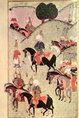 Sokollu Mehmed Pasha exploring the surroundings of Szigetvár. Nüzhet, fol. 22a (3376×5040)