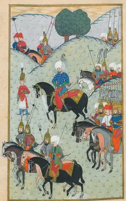Sokollu Mehmed Pasha exploring the surroundings of Szigetvár; Nüzhet, fol. 22a (1642×2604)