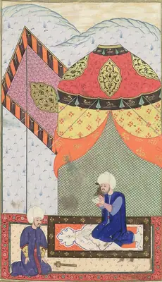 Grand Vizier Sokollu Mehmed Pasha mourning the sultan’s death; Nüzhet, fol. 41a (1676×2918)