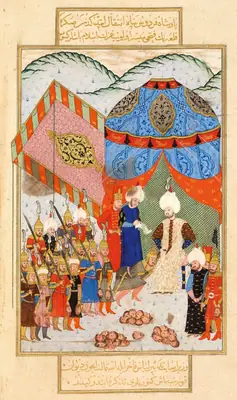 Sokollu Mehmed Pasha’s council the day after Süleyman’s death (Sokollu Mehmed Pasha enthroned). Nüzhetü’l-aḫbā (1644×2778)