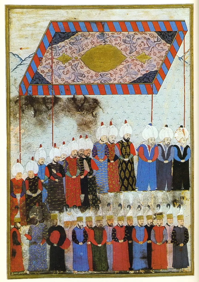 Selim II ascends to the throne - A (2238×3173) — Nüzhet-i Esrârü'l-Ahbâr der Sefer-i Sigetvar minyatürü (Wikimedia Commons)