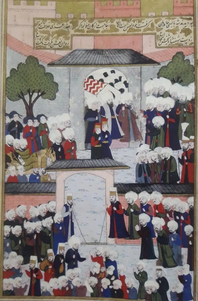 Nurbanu's burial, Shahanshahnama (674×1024) — Şehinşahnâme minyatürü (Wikimedia Commons)