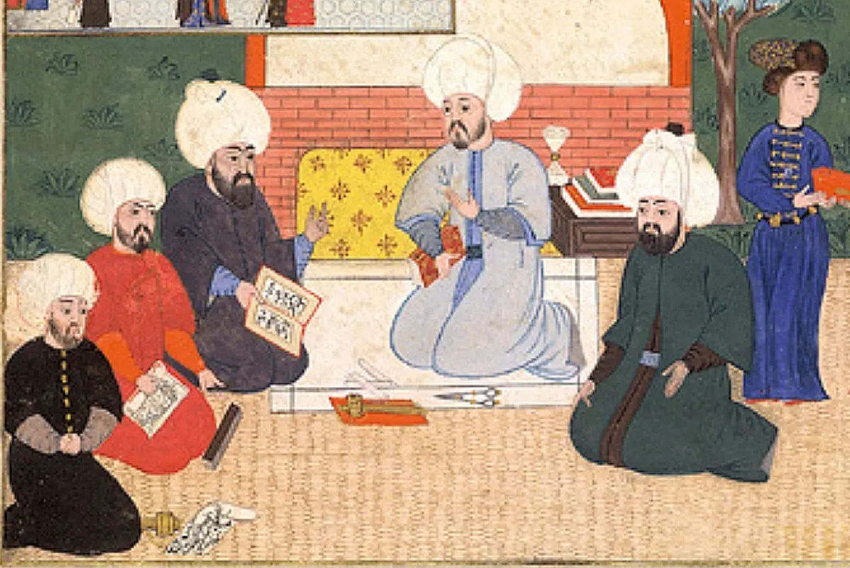 The author, artists and scribes of the manuscript Şehnāme-i Selīm Ḫān ca. 1571 (The British Library Or. 7043,  (1338×895) — Şehnâme-i Selîm Hân minyatürü (Wikimedia Commons)