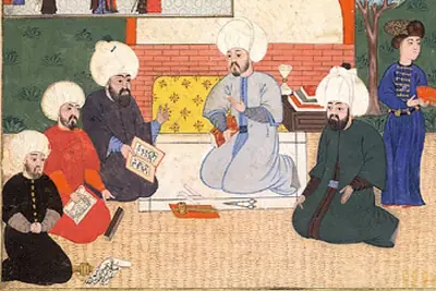 The author, artists and scribes of the manuscript Şehnāme-i Selīm Ḫān ca. 1571 (The British Library Or. 7043,  (1338×895)
