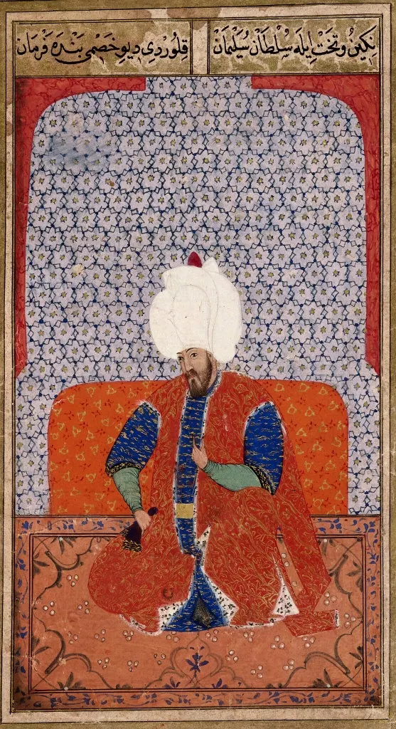 Suleyman I. Semailname 1588-1589 (British Library, Add. 7880) f.53v (557×1024) — Kıyâfetü'l-insâniyye fî şemâili'l-Osmâniyye (Şemâilnâme) minyatürü (Wikimedia Commons)