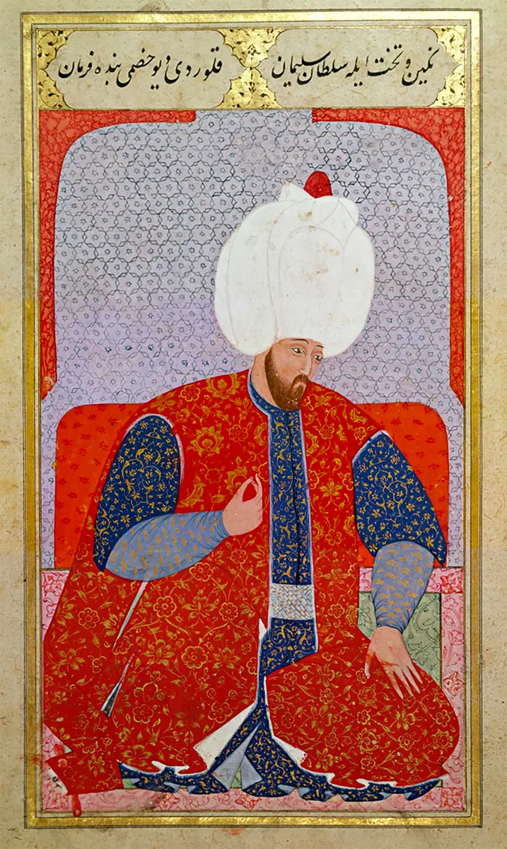 Istanbul, Topkapi Palace Museum MS Hazine 1563 fol. 47v Suleyman I by Nakkaş Osman (1116×1868) — Kıyâfetü'l-insâniyye fî şemâili'l-Osmâniyye (Şemâilnâme) minyatürü (Wikimedia Commons)