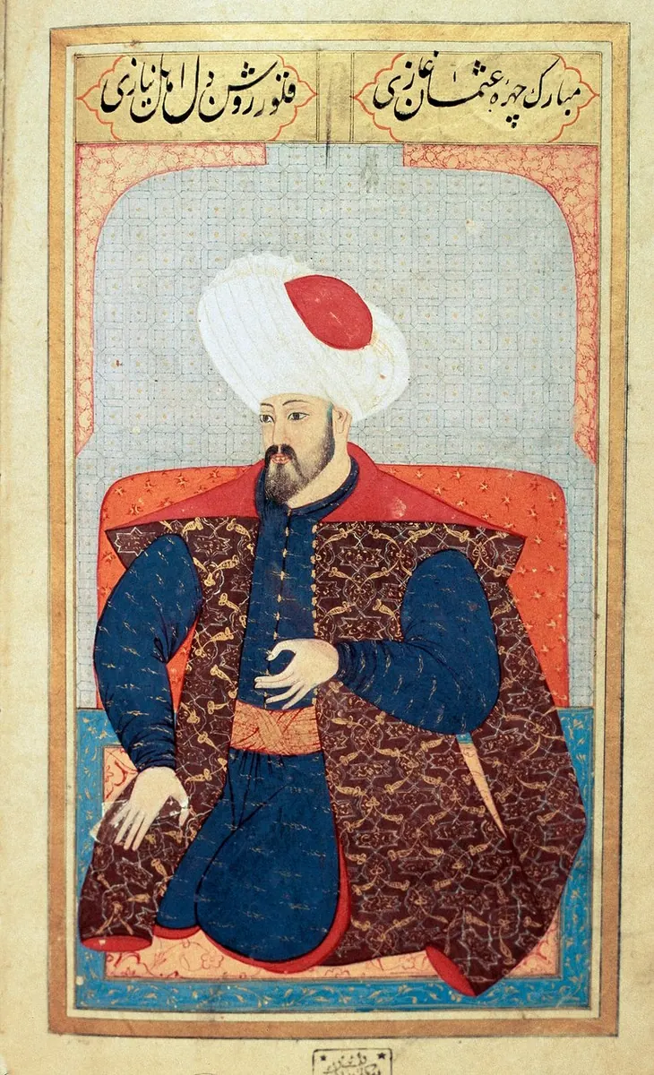 Sultan Osman I (1258-1326) Miniature from the manuscript “” Human physiognomy (About personal arrangements of  (767×1260) — Kıyâfetü'l-insâniyye fî şemâili'l-Osmâniyye (Şemâilnâme) minyatürü (Wikimedia Commons)