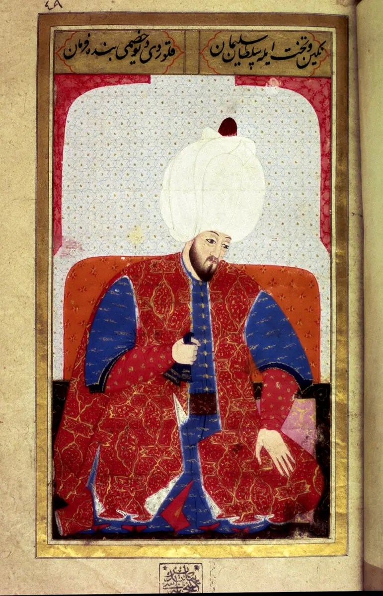 (Soliman (Suleyman) I the Magnificent (1494-1566), Sultan Ottoman Miniature from the manuscript “” Human Physi (1620×2520) — Kıyâfetü'l-insâniyye fî şemâili'l-Osmâniyye (Şemâilnâme) minyatürü (Wikimedia Commons)