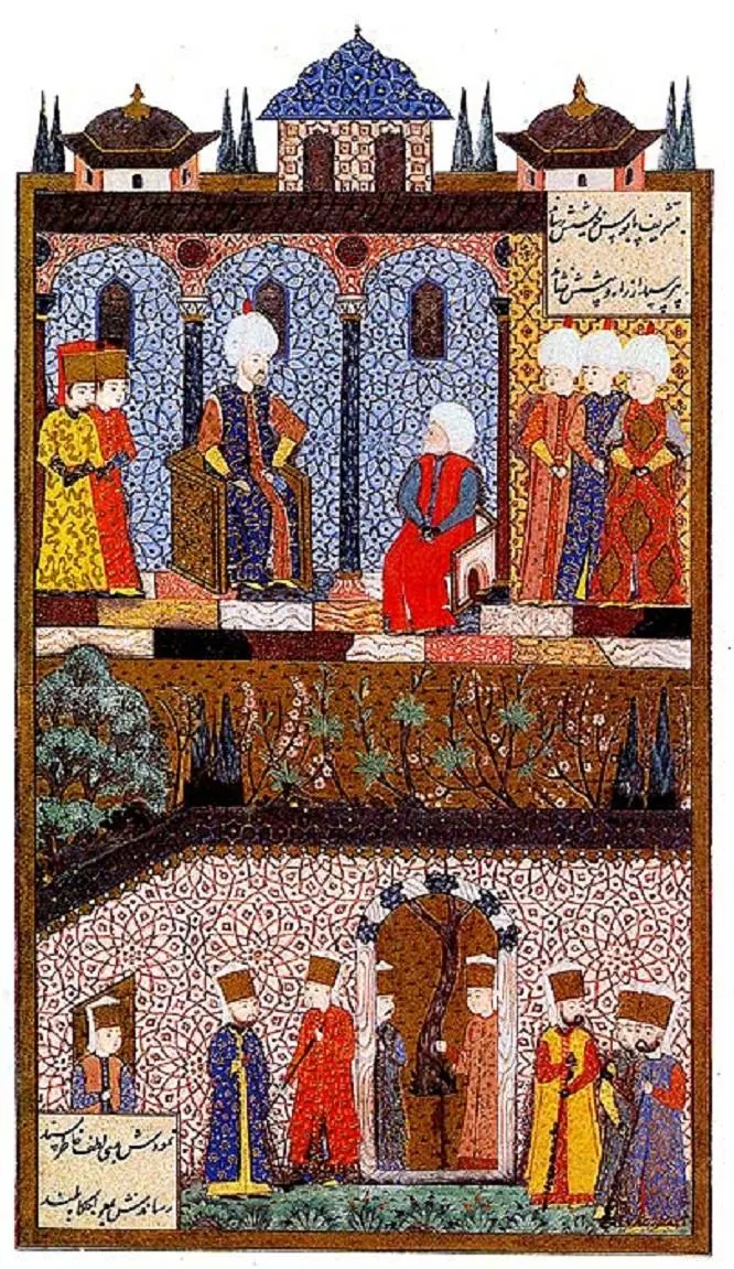 Ârifî, Süleymannâme (1558), Tek yaprak. Topkapı Sarayı Müzesi Kütüphanesi (Wikimedia)