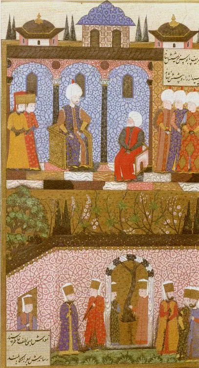 Ârifî, Süleymannâme (1558), Tek yaprak. Topkapı Sarayı Müzesi Kütüphanesi (Wikimedia)