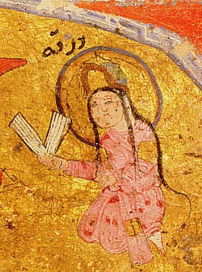 m2 · Varqa before his teacher · 409×552 — Ayyûkî, Varka ve Gülşah minyatürü (Topkapı Sarayı Müzesi Kütüphanesi)