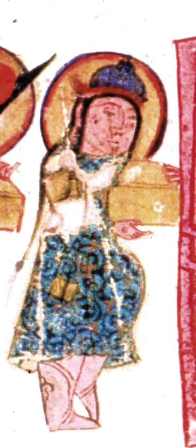 m5 · Gulshāh in the tent of Rabī‘, seated on a throne, with whom there is a servant. To the right and lef · 404×925 — Ayyûkî, Varka ve Gülşah minyatürü (Topkapı Sarayı Müzesi Kütüphanesi)