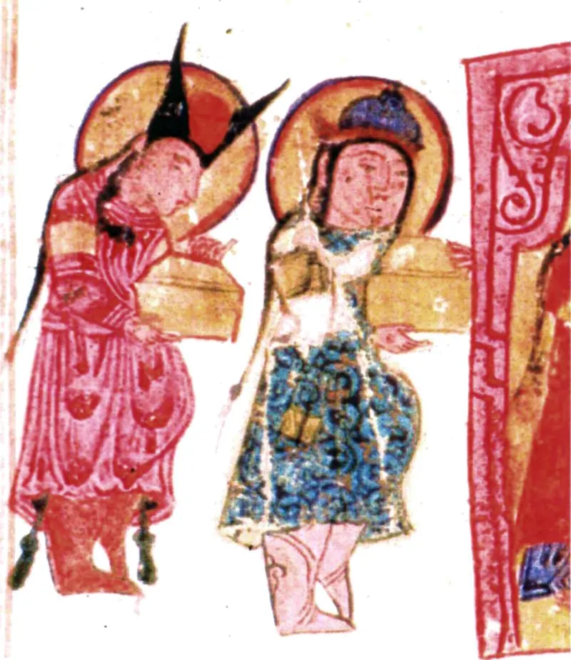 m5 · Gulshāh in the tent of Rabī‘, seated on a throne, with whom there is a servant. To the right and lef · 800×925 — Ayyûkî, Varka ve Gülşah minyatürü (Topkapı Sarayı Müzesi Kütüphanesi)