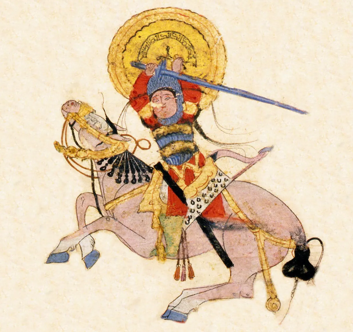 m20 · Varqa fighting on horseback · 1832×1724 — Ayyûkî, Varka ve Gülşah minyatürü (Topkapı Sarayı Müzesi Kütüphanesi)
