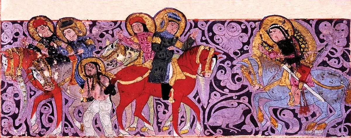 m22 · Varka and Golshah. Battle scene 2. Mid 13th century Seljuk Anatolia · 2020×794 — Ayyûkî, Varka ve Gülşah minyatürü (Topkapı Sarayı Müzesi Kütüphanesi)