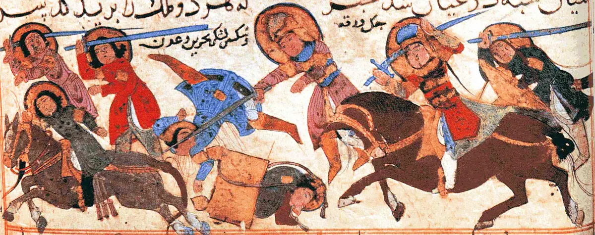 m41 · Army of Yemen defeats troops of Aden and Bahrayn (f.41-39b) · 2548×1009 — Ayyûkî, Varka ve Gülşah minyatürü (Topkapı Sarayı Müzesi Kütüphanesi)