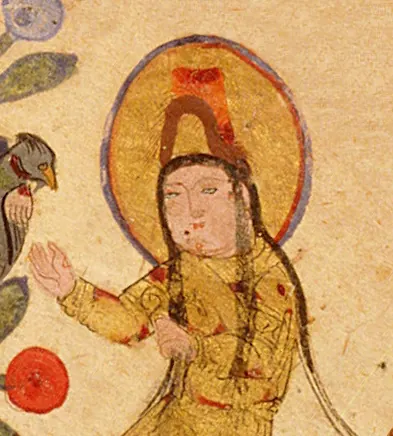 m56 · Sharbush headgear of the King of Sham (Greater Syria) · 393×436 — Ayyûkî, Varka ve Gülşah minyatürü (Topkapı Sarayı Müzesi Kütüphanesi)