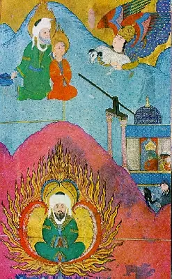 Abraham ready to sacrifice his son, Ishmael (top); Abraham cast into fire by Nimrod (bottom) (250×405)