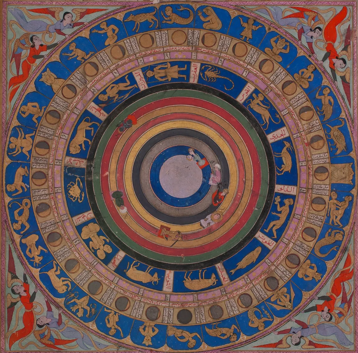 Celestial map, signs of the Zodiac and lunar mansions. (1731×1708) — Zübdetü't-Tevârih minyatürü (Wikimedia Commons)