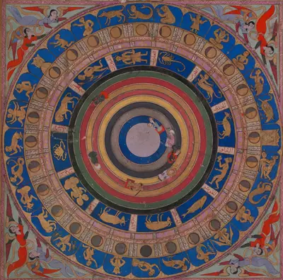 Celestial map, signs of the Zodiac and lunar mansions. (1731×1708)