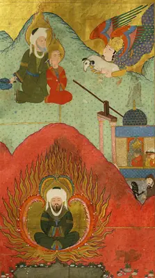 Istanbul, TİEM, Manuscript 1973, Zübdet-üt Tevarih, fol 25v Ibrahim sacrifices his son and Ibrahim cast into f (981×1756)