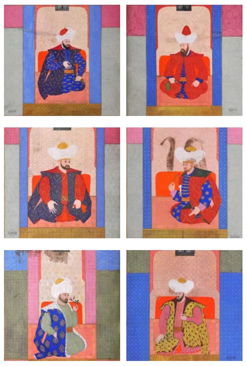Miniatures of rulers (1) Zubdat al-Tawarikh from 1583 (880×1304) — Zübdetü't-Tevârih minyatürü (Wikimedia Commons)