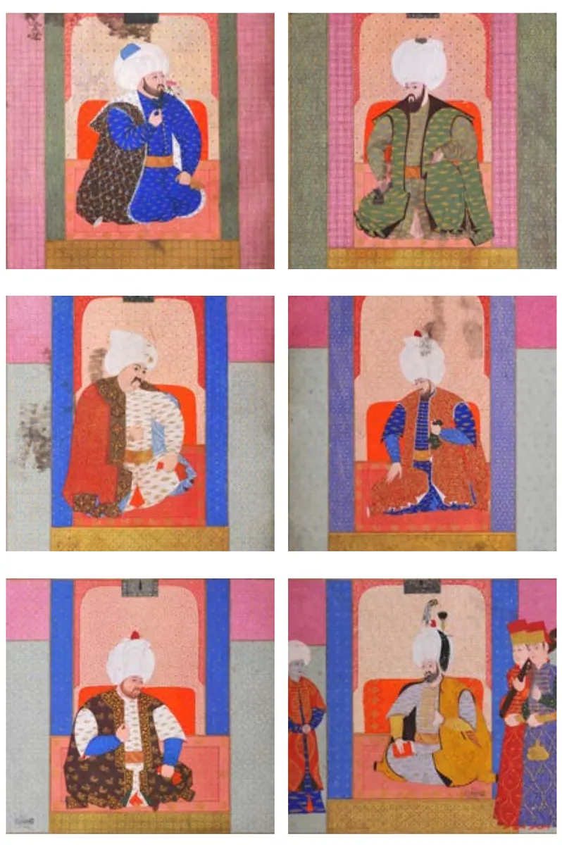 Miniatures of rulers (2) Zubdat al-Tawarikh from 1583 (868×1306) — Zübdetü't-Tevârih minyatürü (Wikimedia Commons)